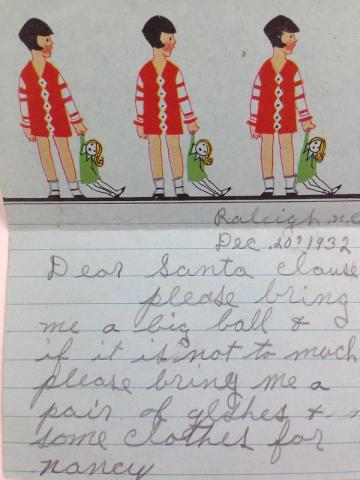 Vinatge letters to Santa from children in Raleigh, dating back to the 1930s. Image courtesy of the State Archives of North Carolina.