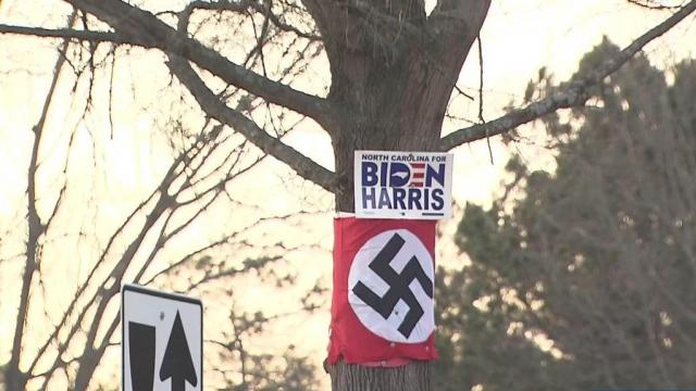 Wake County community outraged by Nazi flag posted below 'Biden Harris' campaign sign