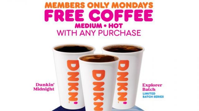 Dunkin': DD Perks members get free coffee with purchase on Mondays in February