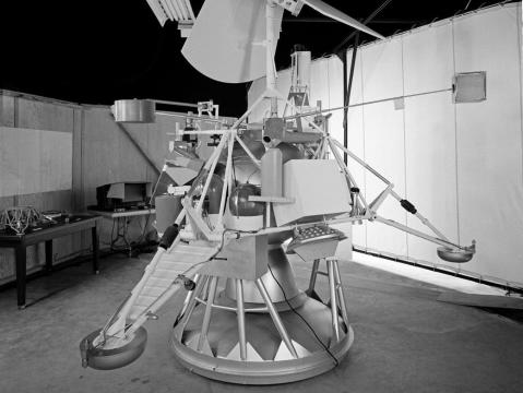 This 1964 photograph shows a the Surveyor 2 before being mated to an Atlas booster. 