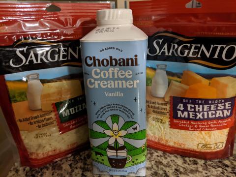 Chobani Creamer and Sargento Cheese