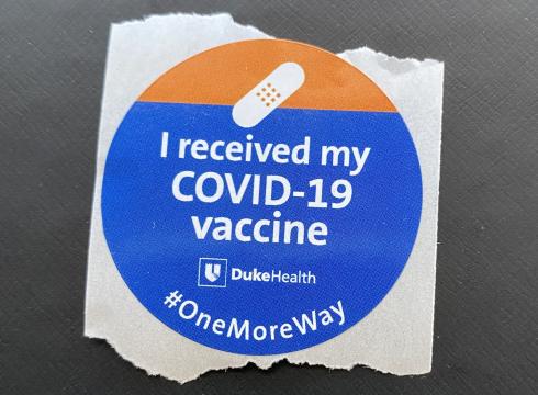 COVID vaccine sticker from DukeHealth.
