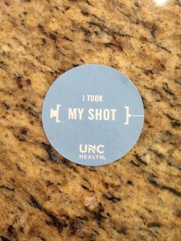 A Carolina blue sticker from UNC. 