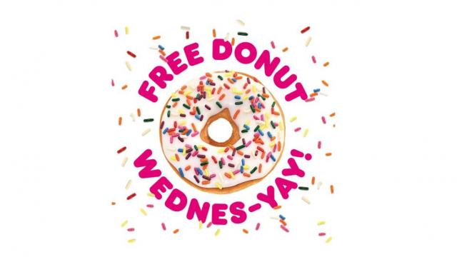 Dunkin': Free donut with beverage purchase on Wednesday, April 21
