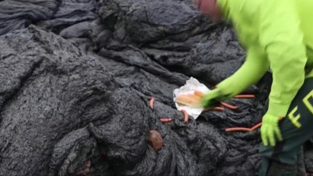 Volcano erupts? Grill a hot dog! 