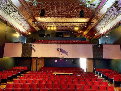The original tin ceilings and 1920's decor are visible in the Temple Theater in Sanford.