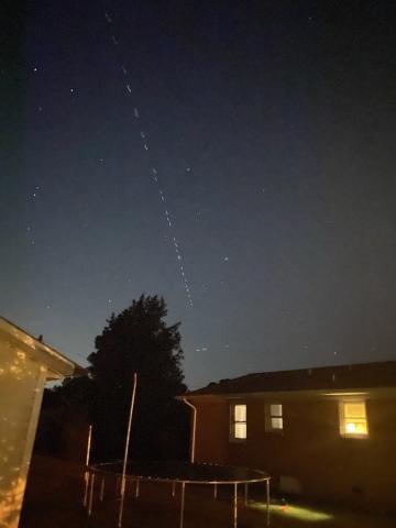 Tonight around 9:30pm, we noticed these “star-like” lights above our house. they were in a straight line and lasted for about a minute and then disapeared once they reached a certain point in the sky. Have you seen anything else like this?