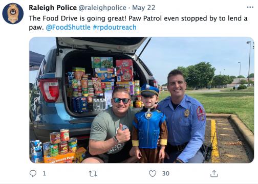 Raleigh police "filled a cruiser" with food and supplies for families in need.