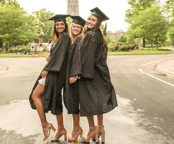 Sharmi Amin, left, and fellow Duke graduates in the Class of 2021