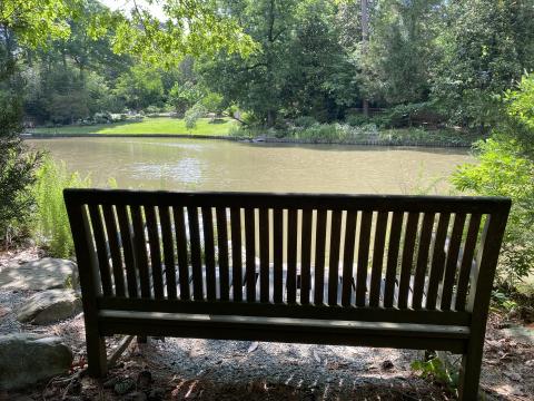 There are plenty of places to stop and relax at Duke Gardens. 