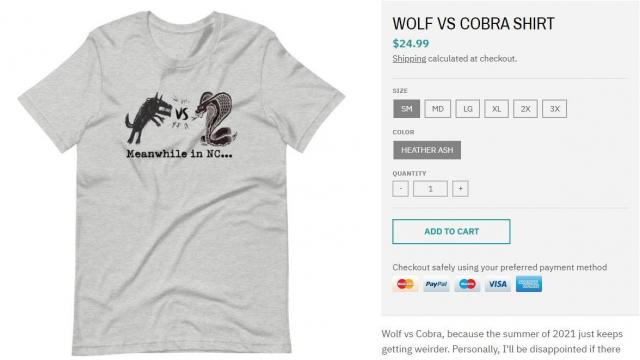 The latest in Raleigh fashion: Shirt pits zebra cobra against wolf-German shepherd hybrid 