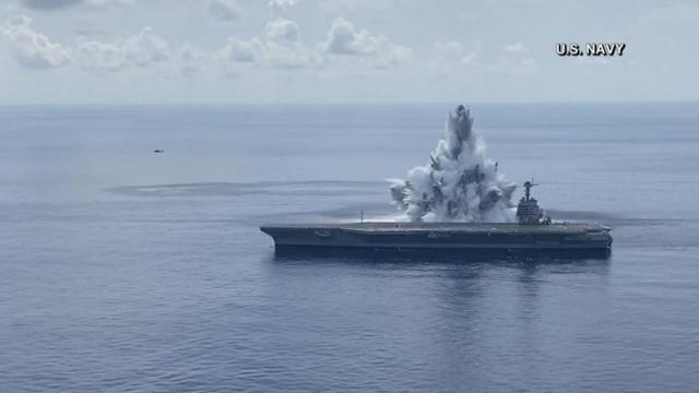 Navy tests aircraft carrier with explosives 