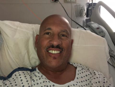 WRAL Fayetteville reporter Gilbert Baez in the COVID-19 unit of Cape Fear Valley Medical Center. He said he's feeling better. 