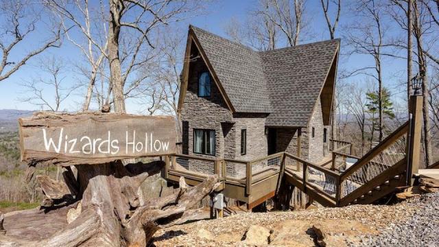 You can stay at this magical Harry Potter-themed treehouse in the NC mountains. (Image courtesy of Treehouses of Serenity Airbnb)