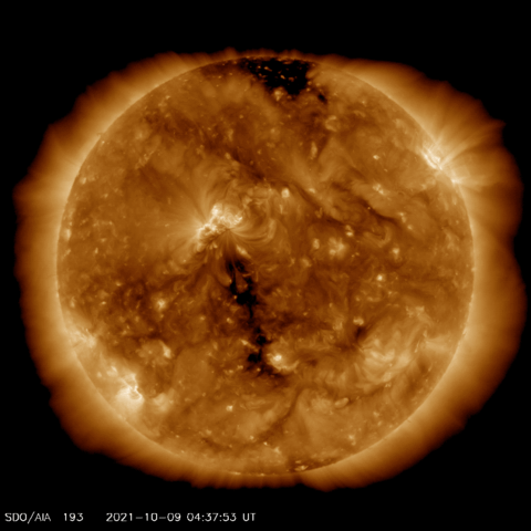 An eruption of solar material is seen from NASA's Solar Dynamics Observatory Friday, sending energy toward Earth which is expected to produce aurora. Courtesy of NASA/SDO and the AIA, EVE, and HMI science teams