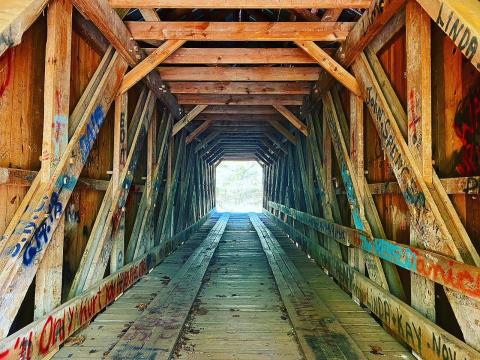 Built in 1895, Bunker Hill Covered Bridge is the oldest remaining covered bridge in North Carolina.