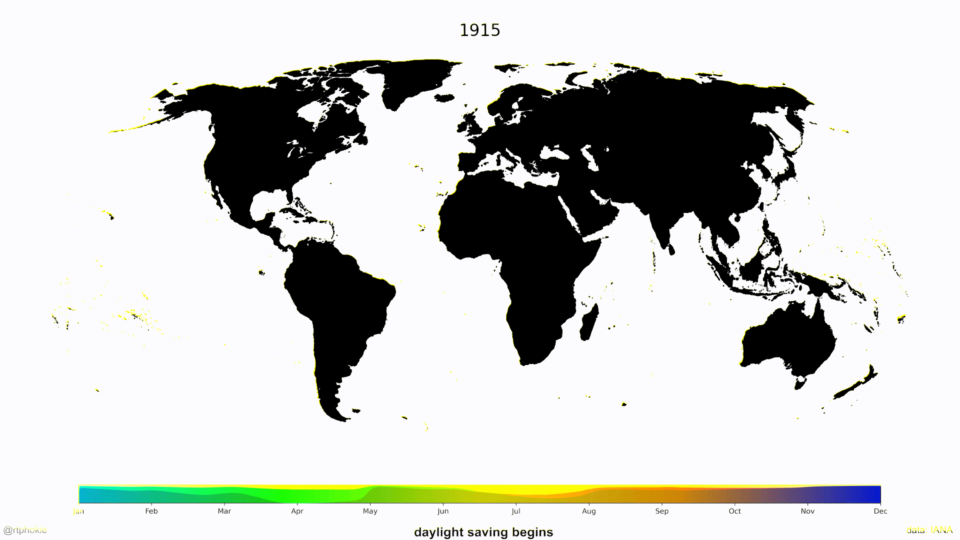 Daylight saving time changes world wide since 1915