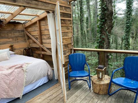 North Carolina's newest top-rated Airbnb venue is a treehouse in the middle of the woods. Photo courtesy of Beacon Treehouse via Airbnb.