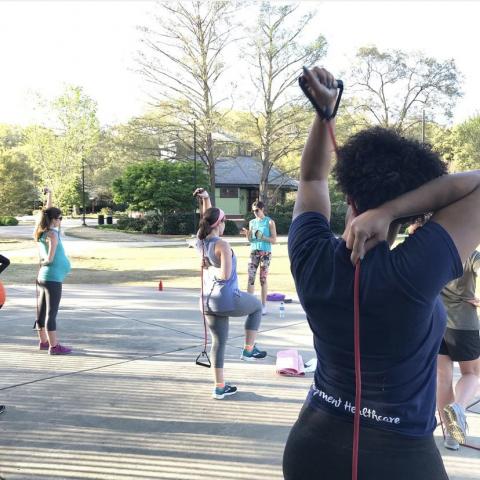 WRAL contributor Amy Davis is an instructor with Fit4Mom Midtown Raleigh.This is one of her classes.