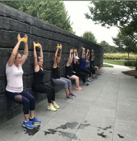 WRAL contributor Amy Davis is an instructor with Fit4Mom Midtown Raleigh.This is one of her classes.
