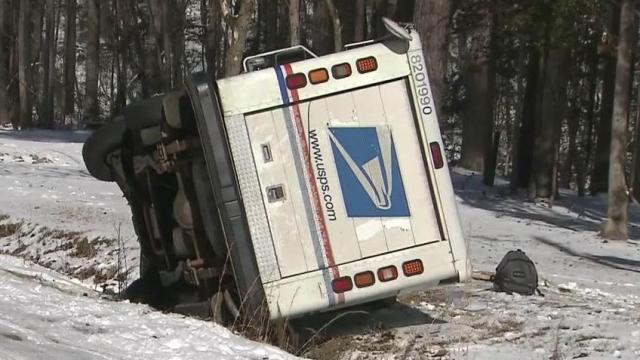 USPS truck crashes in Wake Forest after hitting ice 