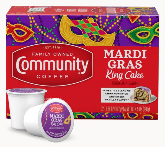 Community Coffee Mardi Gras King Cake box (photo courtesy Community Coffee) 