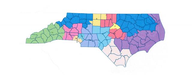 Interim Congressional map approved Feb. 23, 2022, by the three judge panel in Harper v. Hall, North Carolina's redistricting case.