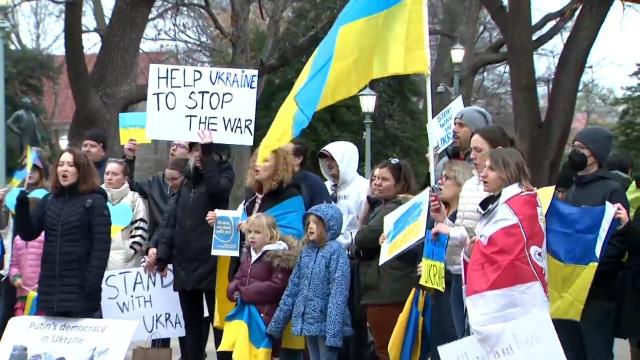 Triangle-based Ukrainians call on support; economic impact from Ukraine-Russia conflict felt in US stocks, oil