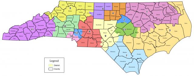 NC interim congressional map approved by the state Supreme Court Feb. 23, 2022.