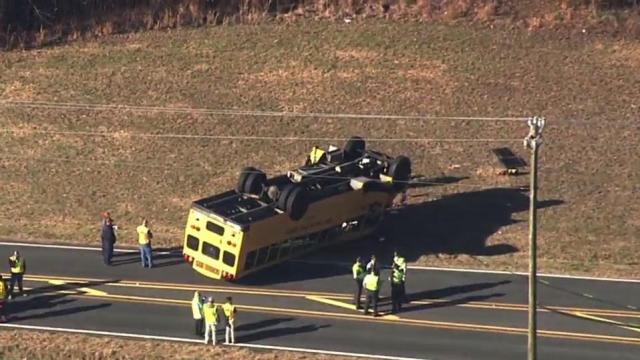 12 injured after school bus overturns in Johnston County