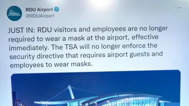 Masks no longer required at Raleigh-Durham International Airport