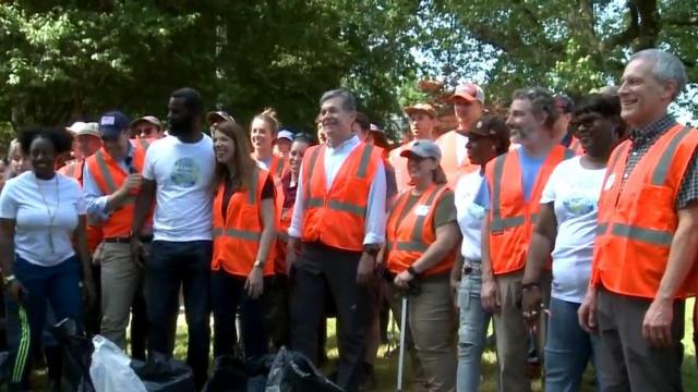 State leaders, volunteers celebrate Earth Day with cleanup at Raleigh's Chavis Park