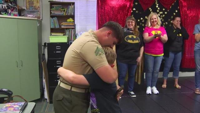 Marine surprises younger brother at school after three years apart