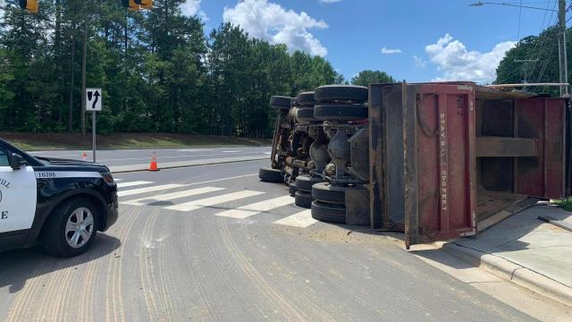 Overturned dump truck closes Chapel Hill road