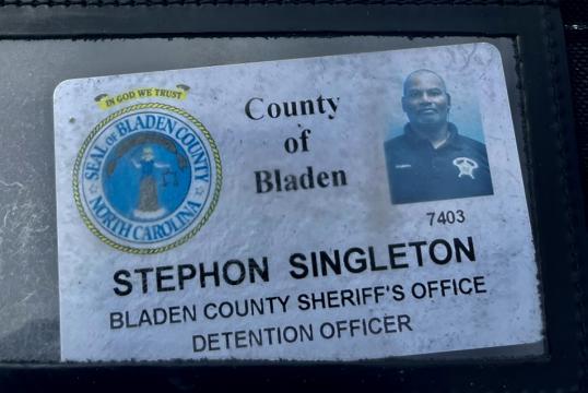 Bladen County Sheriff's Office Detention Officer badge for Stephon Singleton