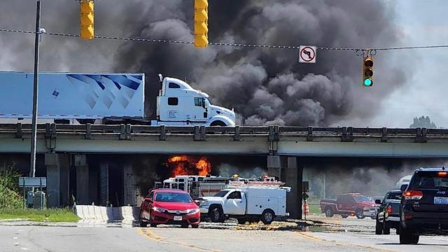 Caught on camera: Truck fire closed lanes on I-95 near Dunn