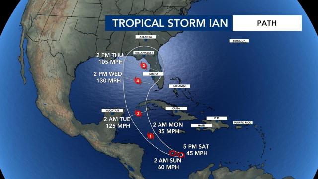 Tropical Storm Ian expected to rapidly gain strength in week ahead