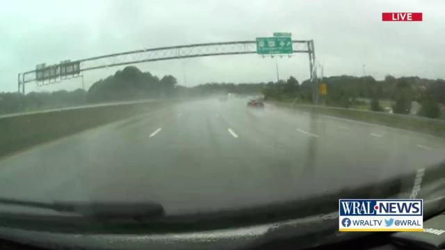 Rain limits visibility on I-40 in Garner