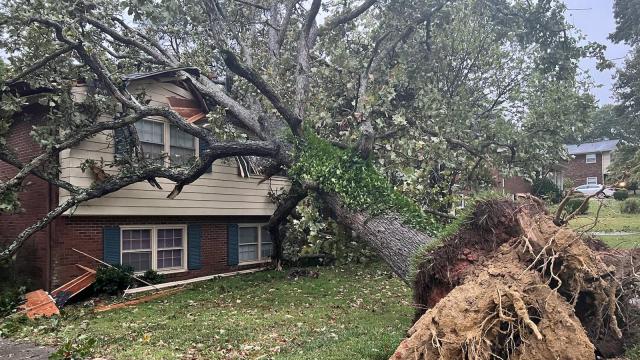A tree falls on a house in Midtown