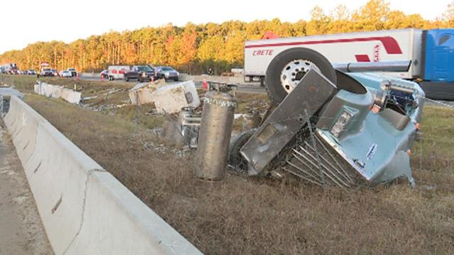 Tractor-trailer carrying live fish spills on I-95 north of Fayetteville