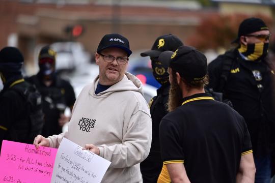 Proud Boys protest in Sanford over LGBTQ event. Photos taken by Anthony Crider. 
