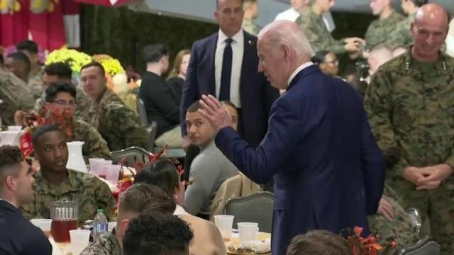 President Biden, first lady celebrate 'Friendsgiving' with military families in Cherry Point