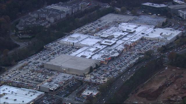 Sky 5 flies over Crabtree Valley Mall on Black Friday