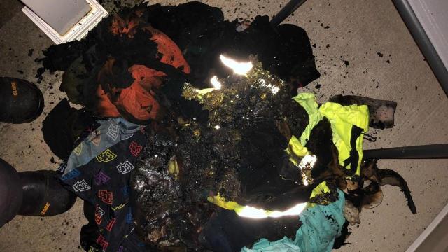 A piece of clothing started a fire after it was taken out of the dryer