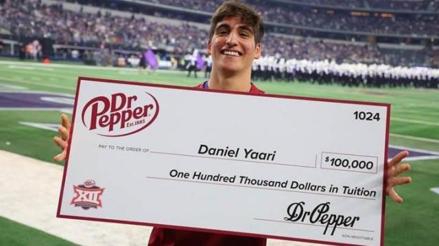 A Duke student wins $100,000 in Dr Pepper Tuition Giveaway at halftime of Big 12 Championship game