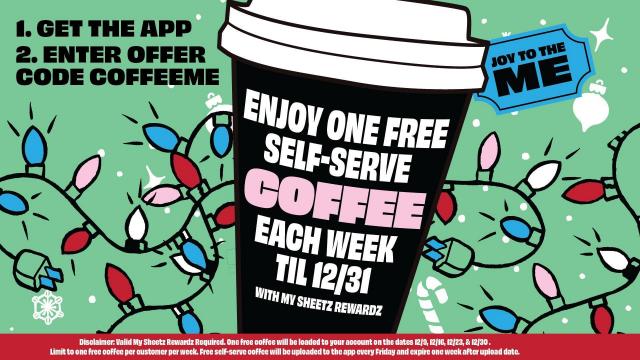 Free Sheetz coffee or Cup'occino every week through Dec. 31
