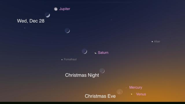 Look up for a lunar tour of the planets beginning Christmas Eve