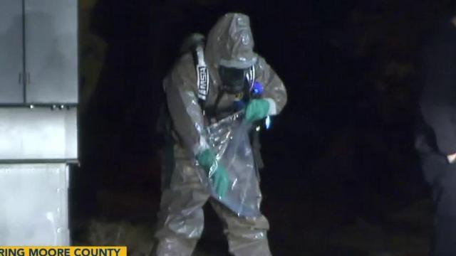 Hazmat crew investigates plastic bag outside Carthage town hall in Moore County 