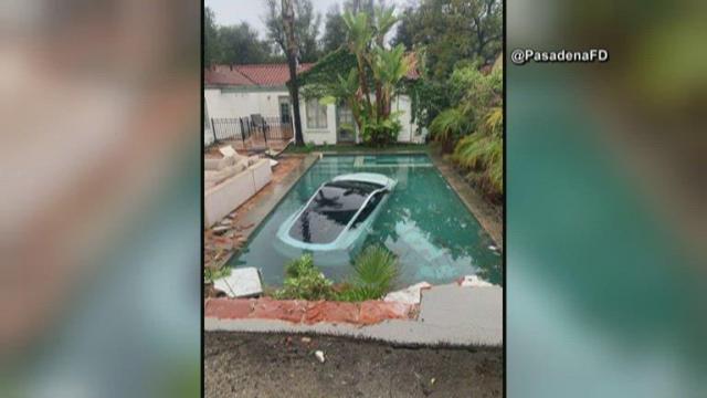 Three rescued from Tesla plunging into pool in Pasadena