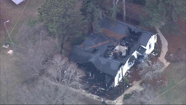 Sky 5 flies over Wake County home destroyed in fire
